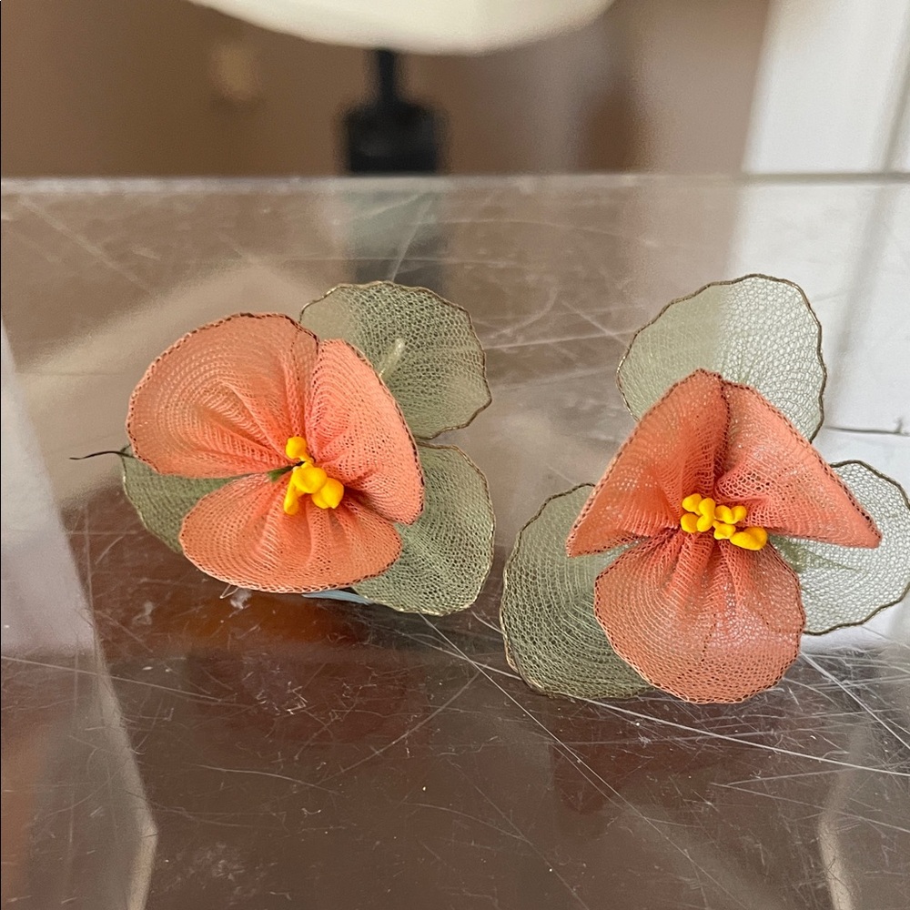 Vintage nylon Floral Orange and Green Earrings